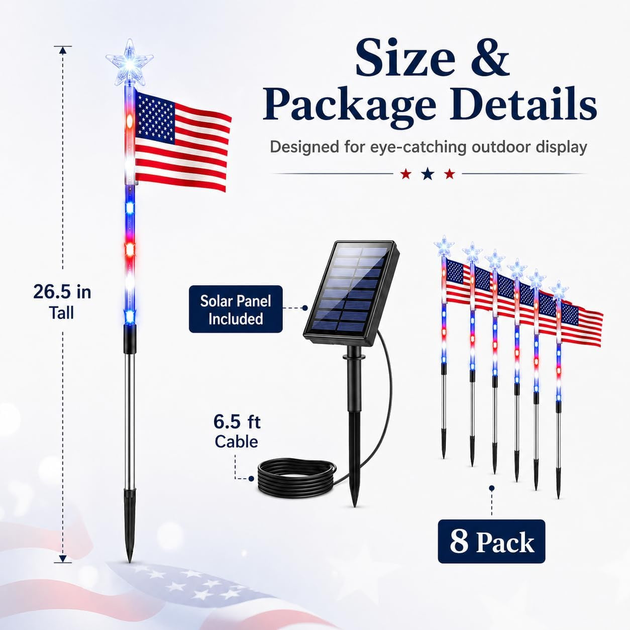 Solar American Flag Pathway Lights (8-Pack) – Waterproof Patriotic Decor