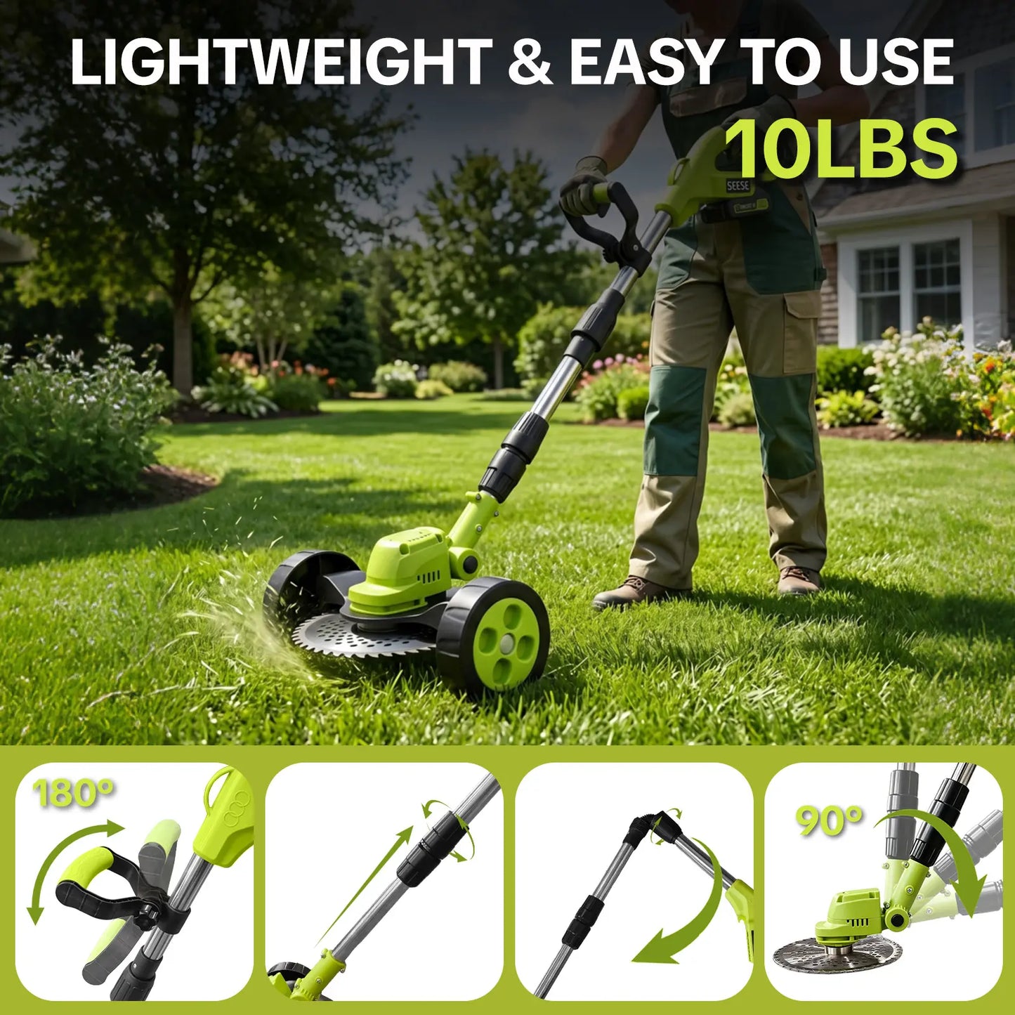 Cordless Electric Weed Wacker & Lawn Edger | Lightweight Trimmer with 3 Blades & 2 Batteries