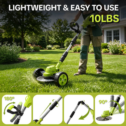 Cordless Electric Weed Wacker & Lawn Edger | Lightweight Trimmer with 3 Blades & 2 Batteries