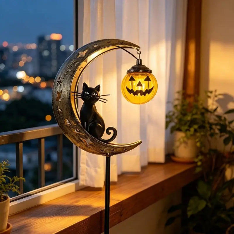 Solar-Powered Halloween Pathway Light | Black Cat & Pumpkin Waterproof Outdoor Garden Stake