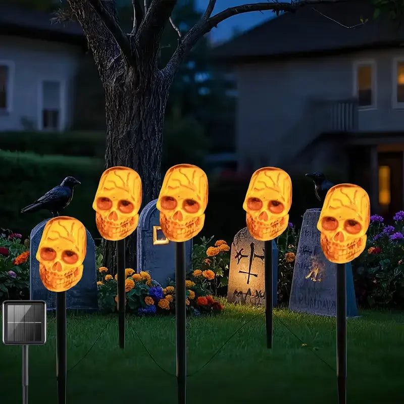 5-Piece Solar Halloween Pathway Lights | Skull & Ghost LED Garden Stakes (IP44 Waterproof)