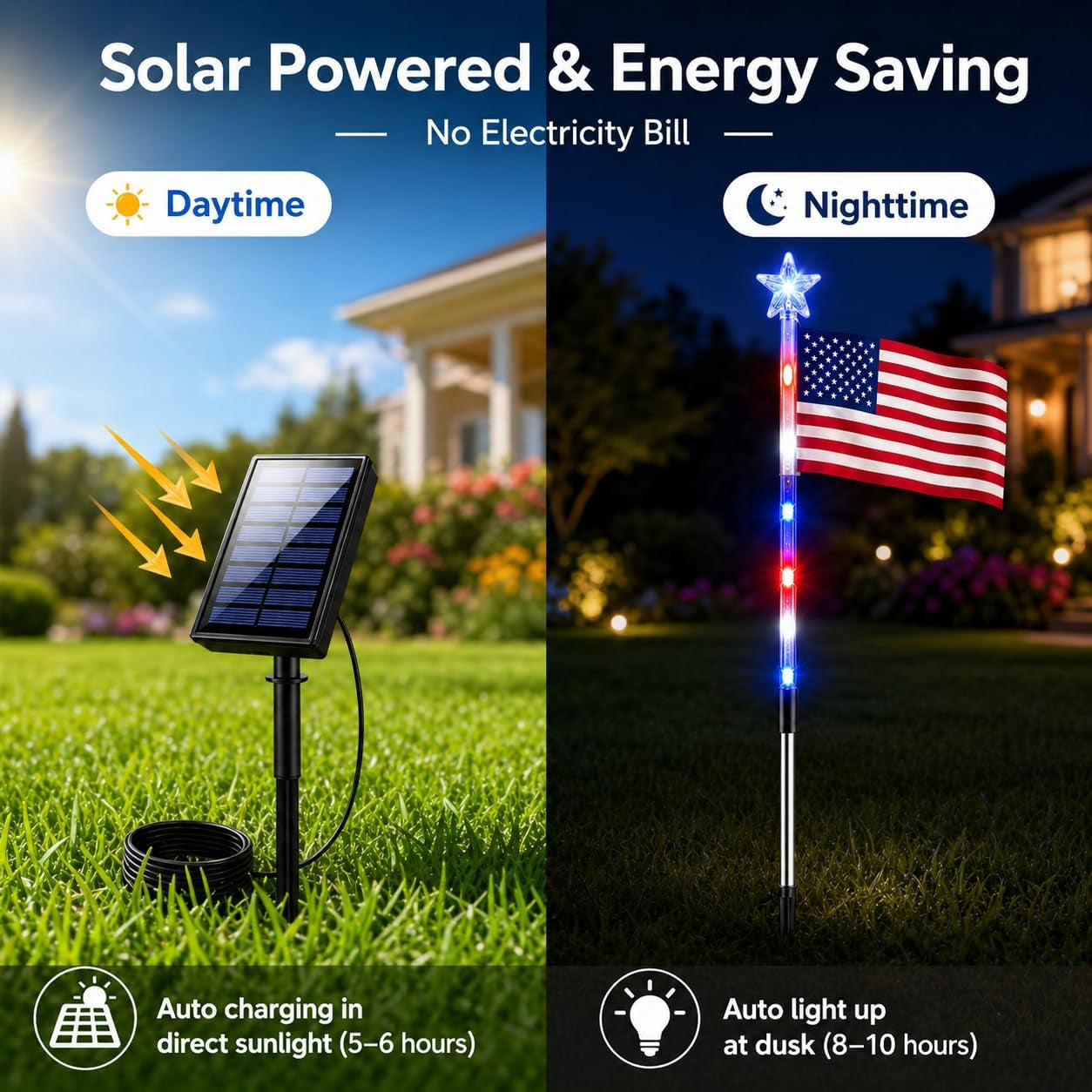 Solar American Flag Pathway Lights (8-Pack) – Waterproof Patriotic Decor