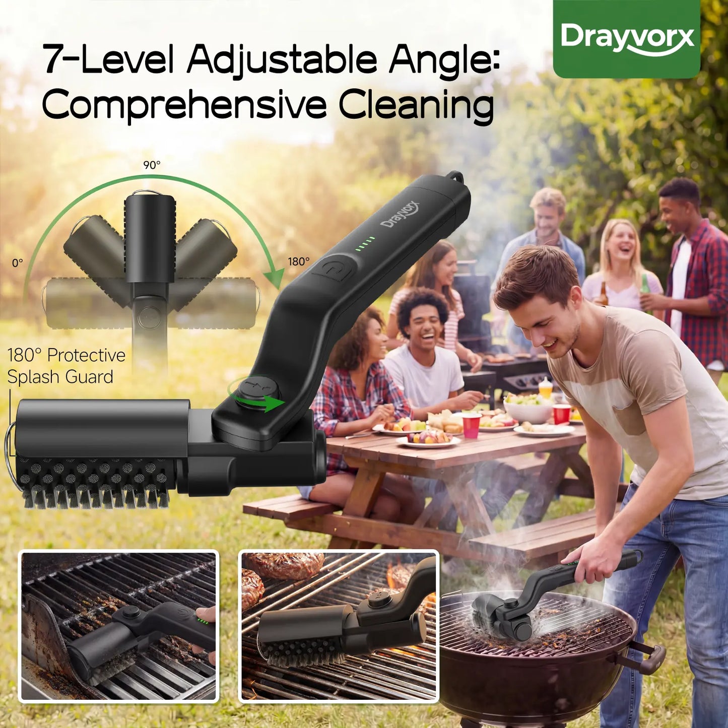 Cordless Electric BBQ Grill Brush & Spin Scrubber | 3-Speed Rechargeable Grill Cleaner Tool