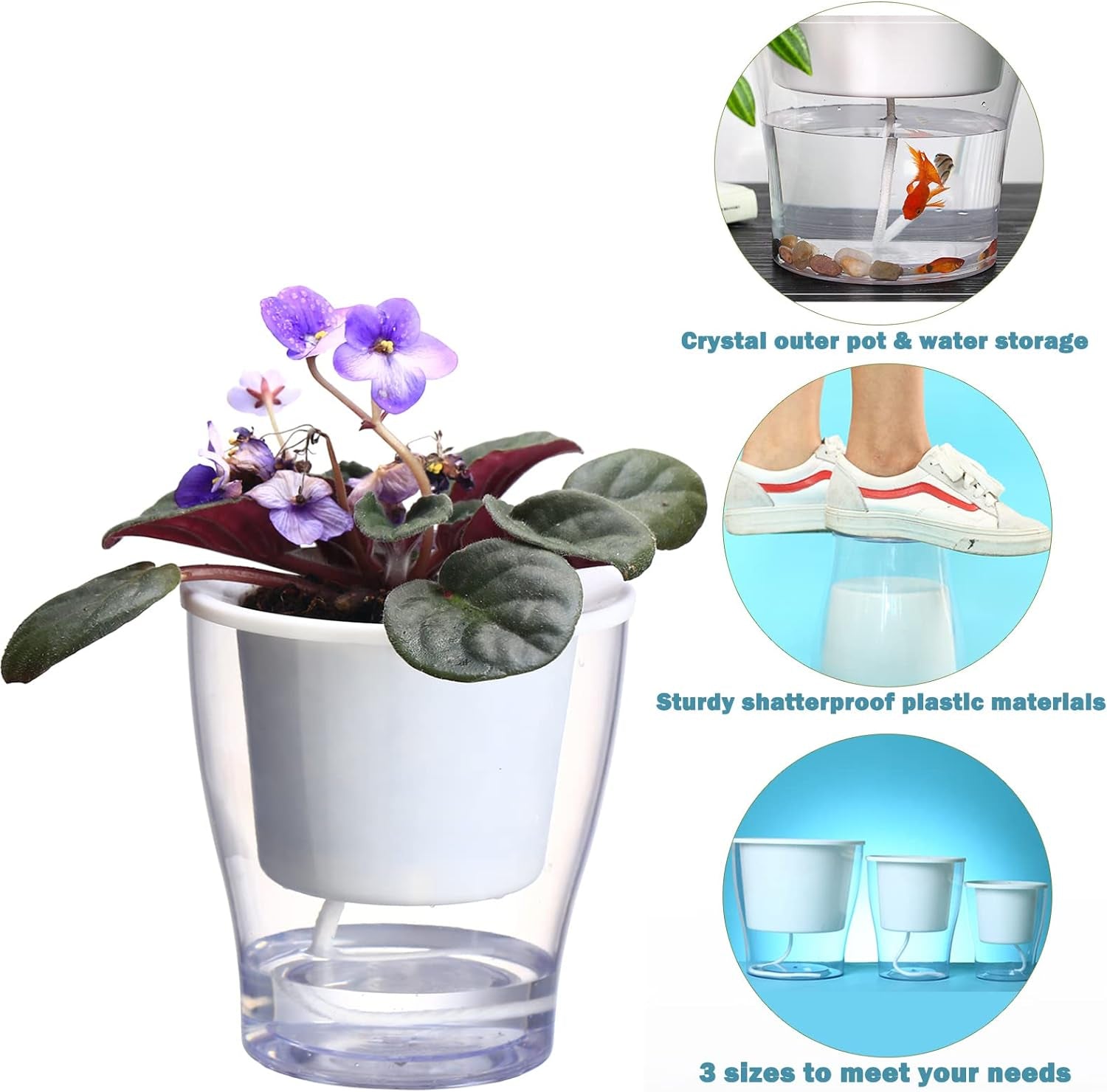 Self-Watering Clear Planters (3-Pack) – Indoor Plant Pots for Herbs & Violets
