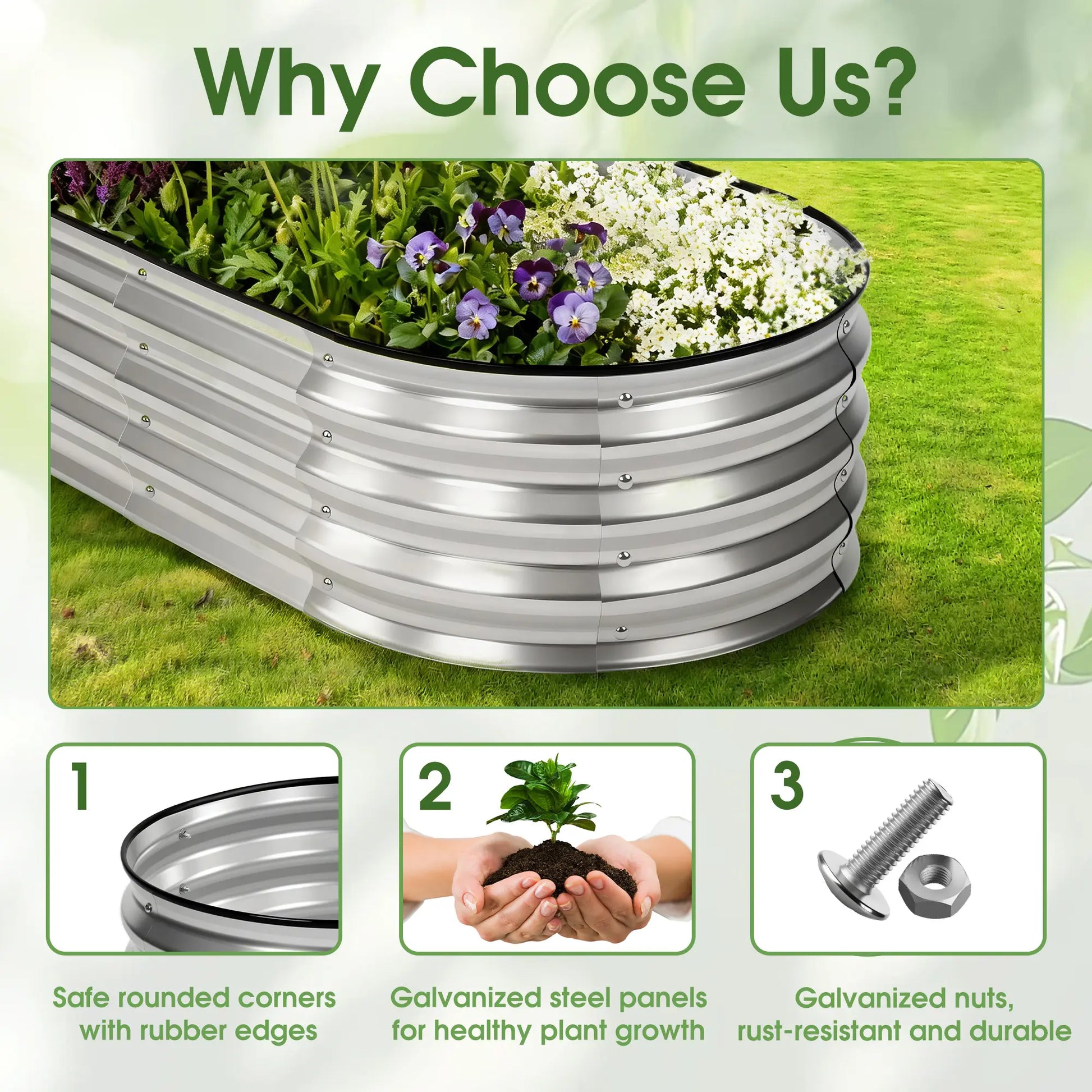 Silver Galvanized Metal Raised Garden Bed | 12" Deep Open-Bottom Planter Box