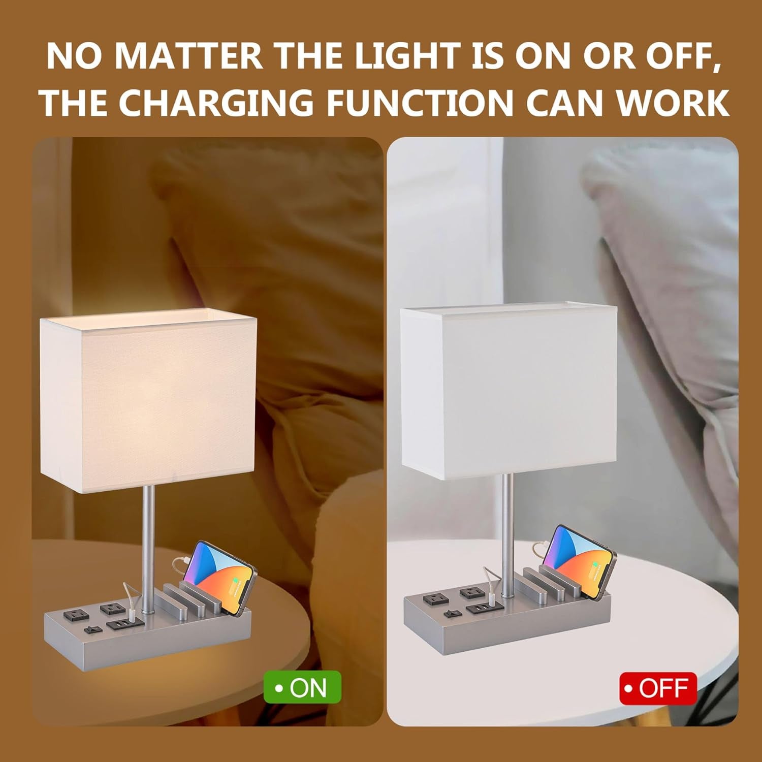 Bedside Lamp with 3 USB Ports & Phone Stand – Modern Nightstand Light