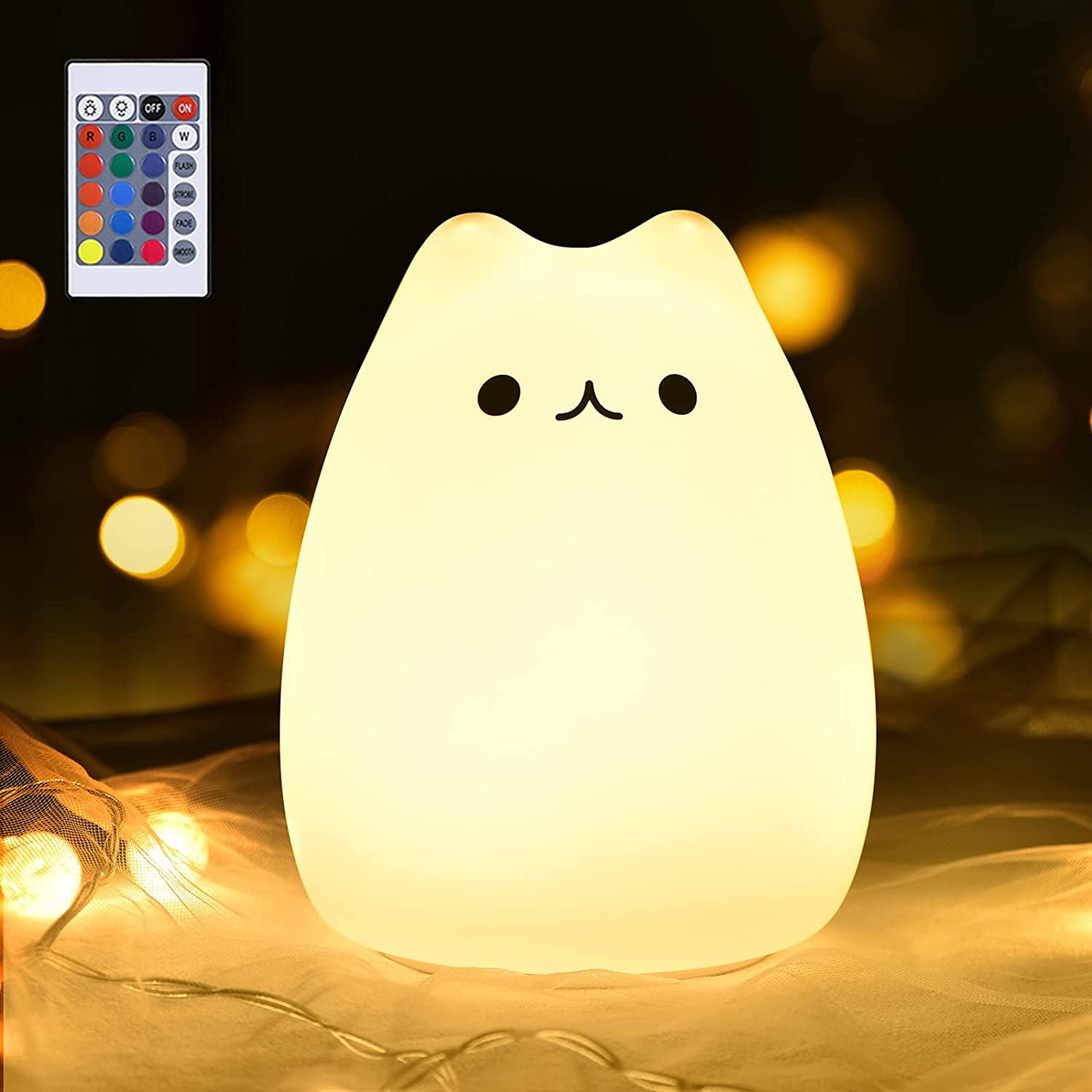 Kawaii Cat Night Light – Remote-Controlled Kids Bedroom Lamp