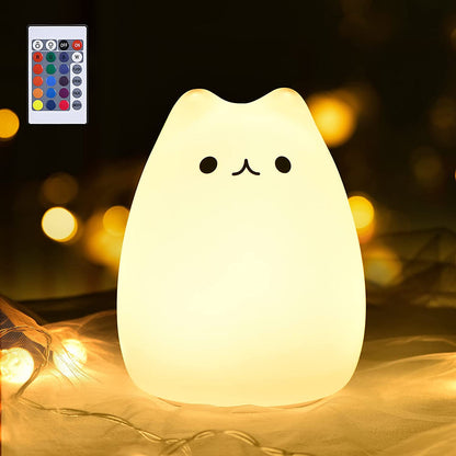 Kawaii Cat Night Light – Remote-Controlled Kids Bedroom Lamp