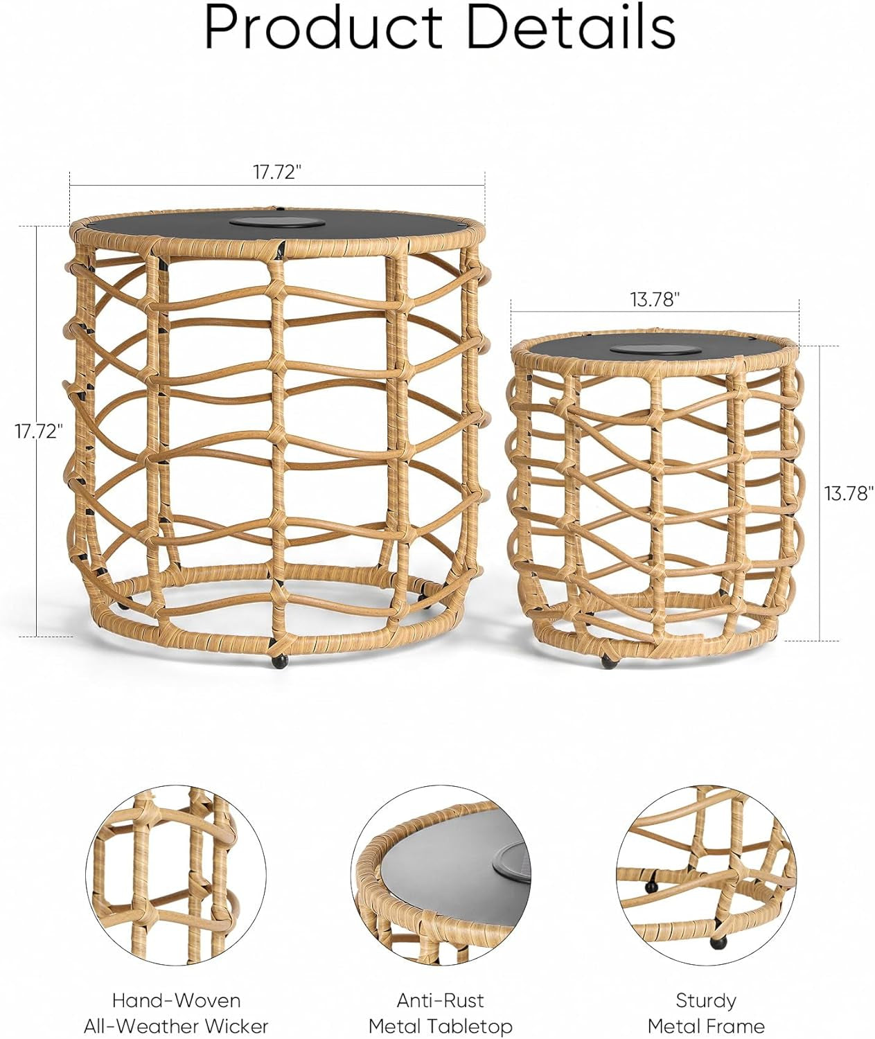 Boho Solar Side Table Set (2-Piece) – All-Weather Wicker with Built-In Lights