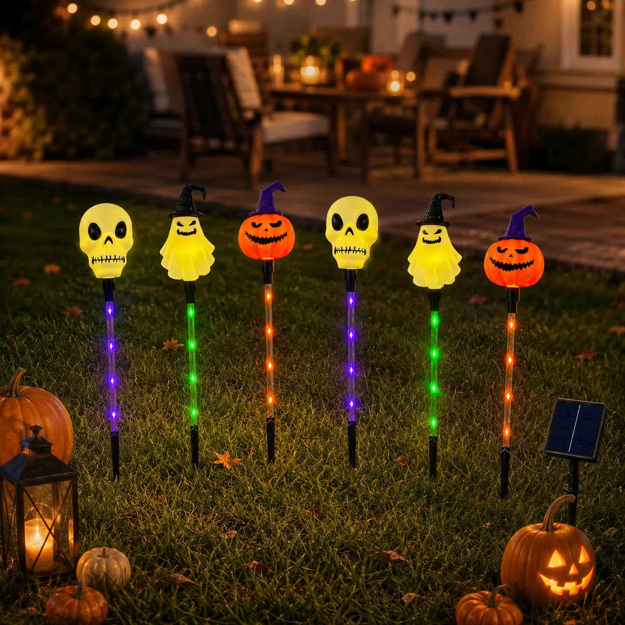 5-Piece Solar Halloween Pathway Lights | Skull & Ghost LED Garden Stakes (IP44 Waterproof)