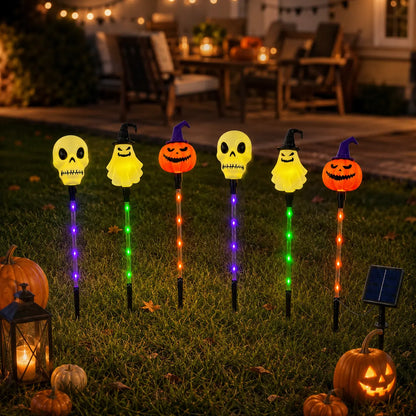 5-Piece Solar Halloween Pathway Lights | Skull & Ghost LED Garden Stakes (IP44 Waterproof)