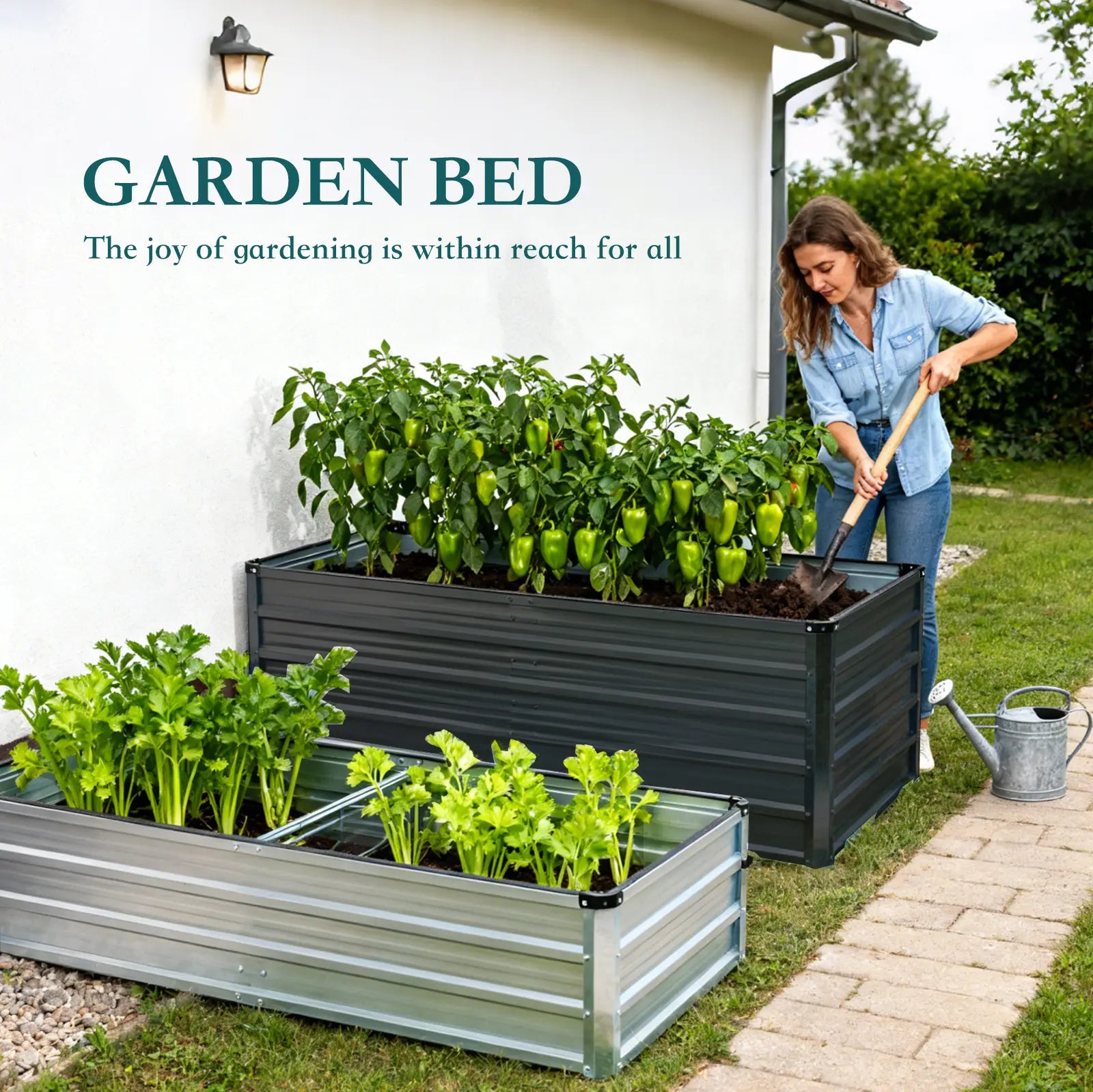 Silver Galvanized Metal Raised Garden Bed | 12" Deep Open-Bottom Planter Box