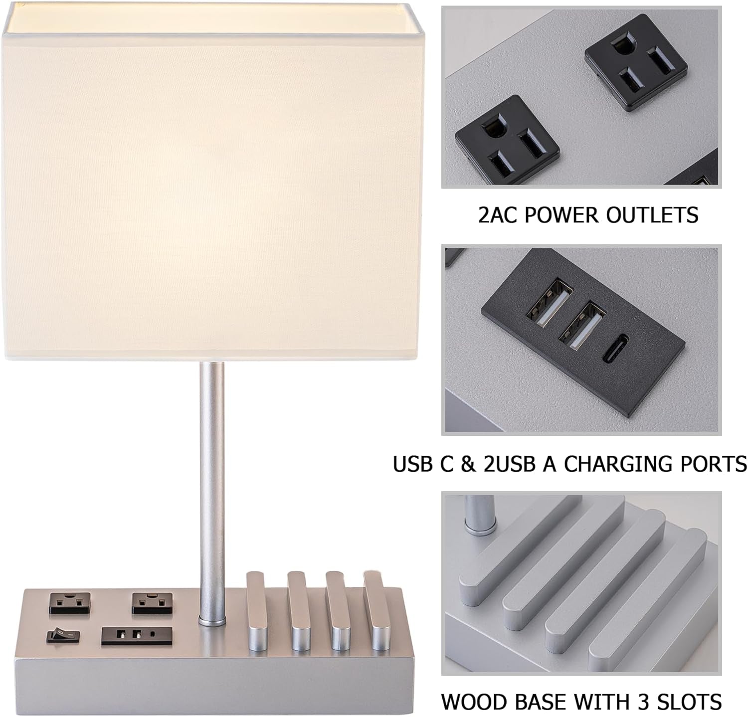 Bedside Lamp with 3 USB Ports & Phone Stand – Modern Nightstand Light