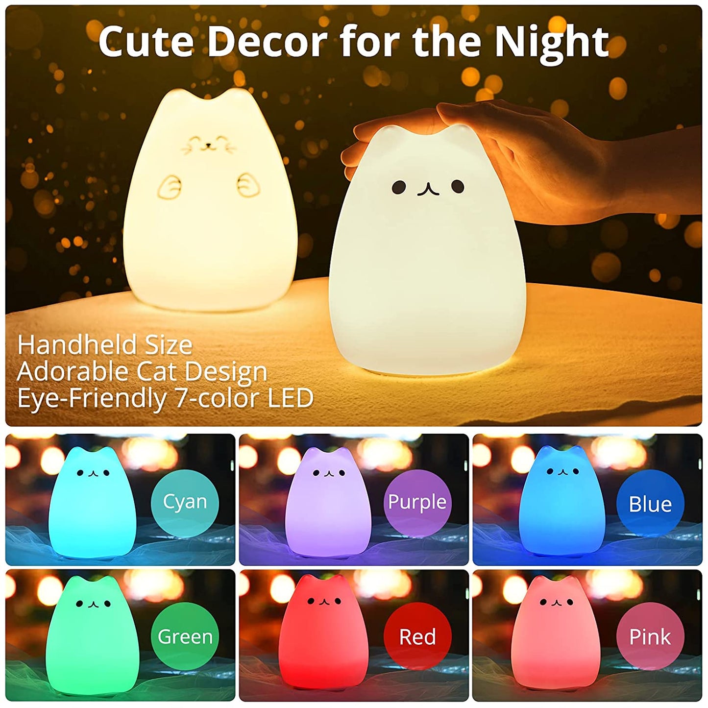 Kawaii Cat Night Light – Remote-Controlled Kids Bedroom Lamp