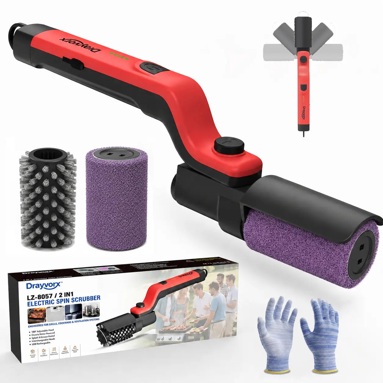 Cordless Electric BBQ Grill Brush & Spin Scrubber | 3-Speed Rechargeable Grill Cleaner Tool