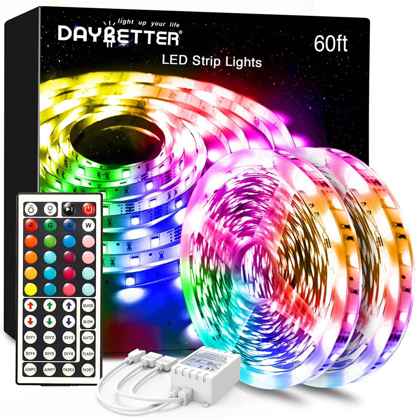 Color-Changing LED Strip Lights (60Ft) – Remote-Controlled Bedroom Lighting