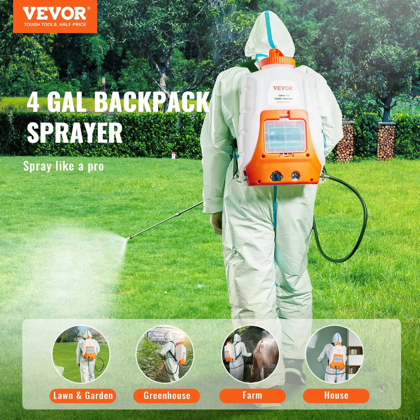 Battery-Powered Electric Backpack Sprayer | 4-Gallon Tank, 90 PSI Adjustable Pressure (12V 8Ah)
