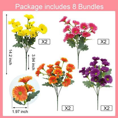 Artificial Gerbera Daisy Bouquets (8-Pack) – Uv-Resistant Garden Decor