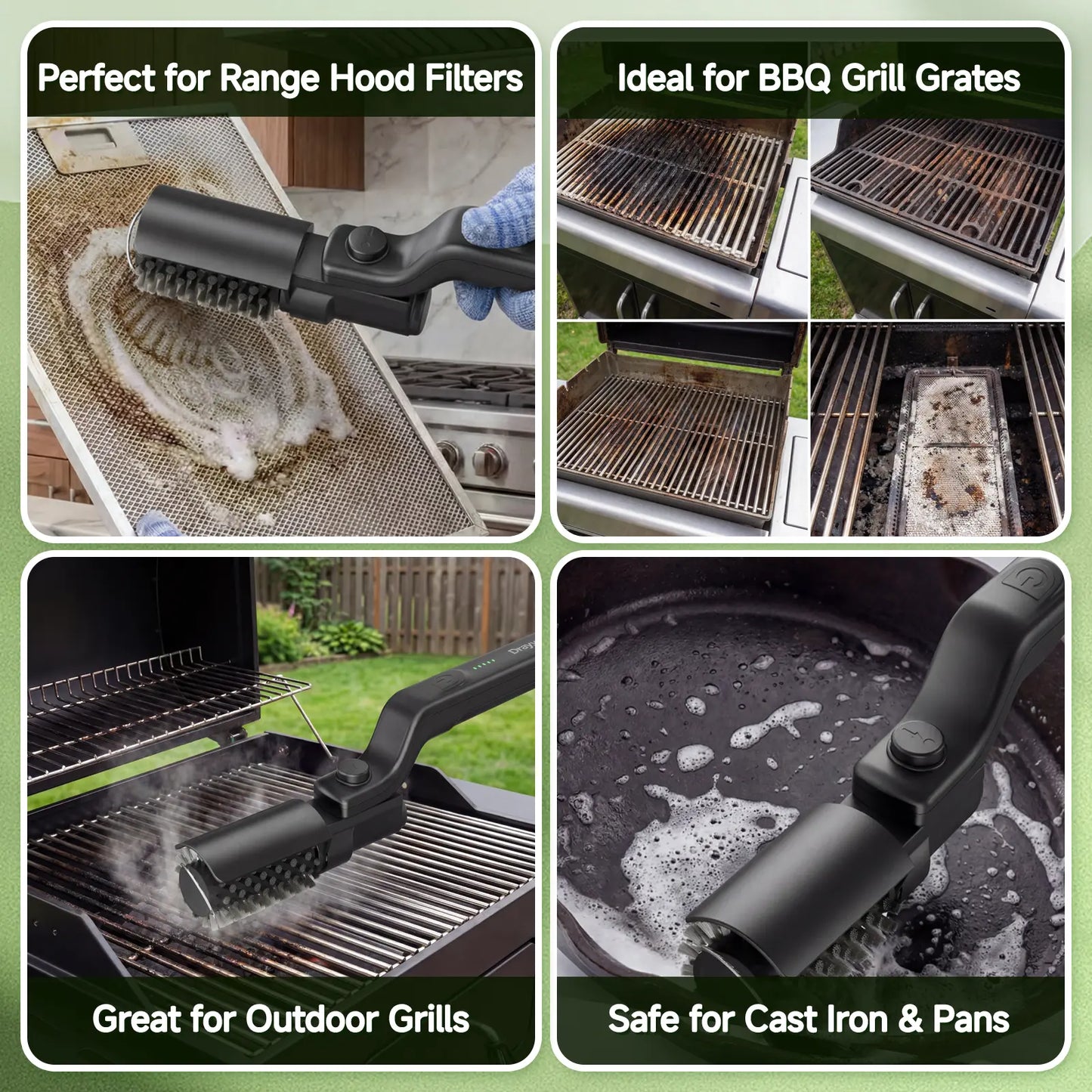 Cordless Electric BBQ Grill Brush & Spin Scrubber | 3-Speed Rechargeable Grill Cleaner Tool