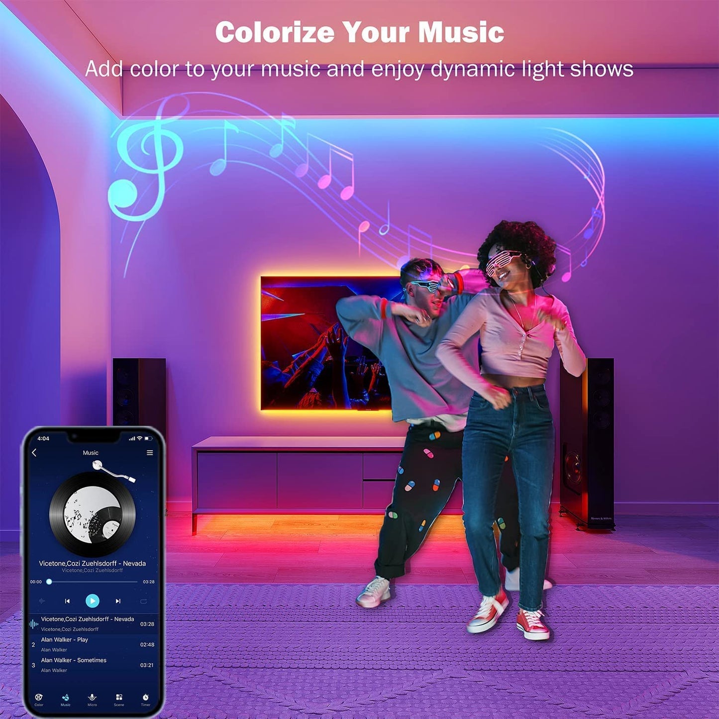 Smart RGB LED Strip Lights (32.8Ft) – Music Sync, App & Remote Control