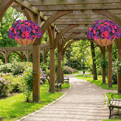 2-Pack Artificial Morning Glory Hanging Flower Baskets | UV-Resistant Faux Plants for Outdoor Decor