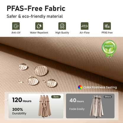 15Ft Extra-Large Double-Sided Patio Umbrella | Waterproof Outdoor Canopy with Base & Solar LED Option