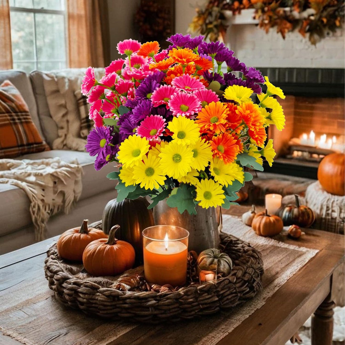 Artificial Gerbera Daisy Bouquets (8-Pack) – Uv-Resistant Garden Decor