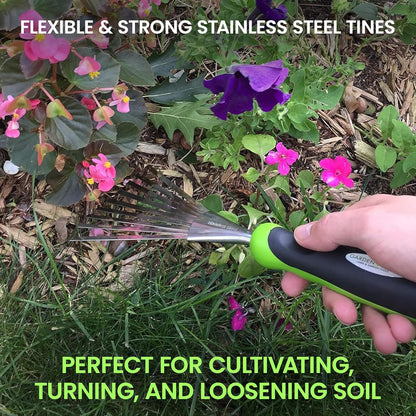 Ergonomic Stainless Steel Garden Rake – Soil Tiller & Cultivator