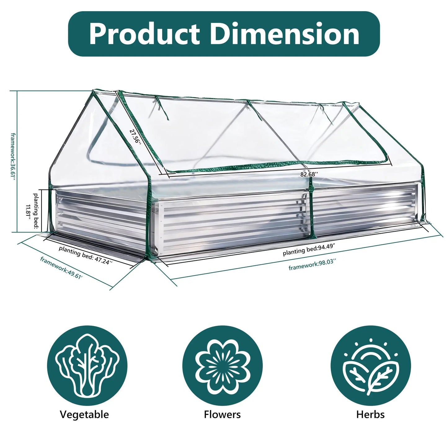 Silver Galvanized Metal Raised Garden Bed | 12" Deep Open-Bottom Planter Box