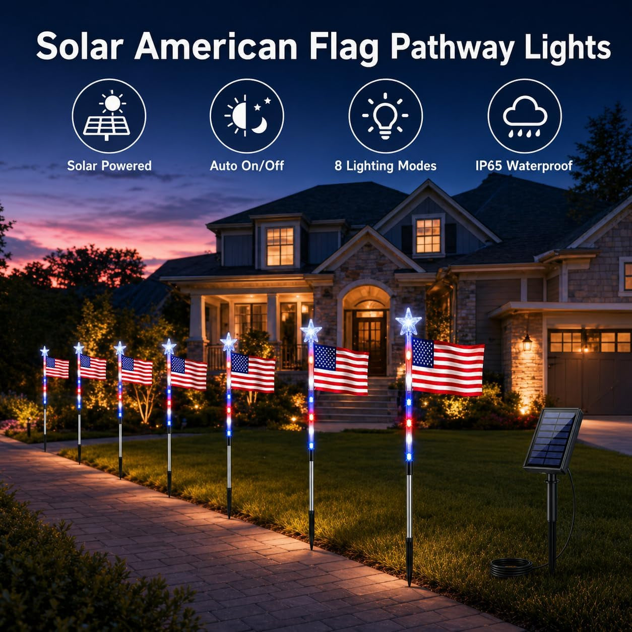 Solar American Flag Pathway Lights (8-Pack) – Waterproof Patriotic Decor