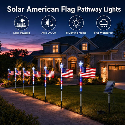 Solar American Flag Pathway Lights (8-Pack) – Waterproof Patriotic Decor