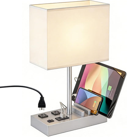 Bedside Lamp with 3 USB Ports & Phone Stand – Modern Nightstand Light