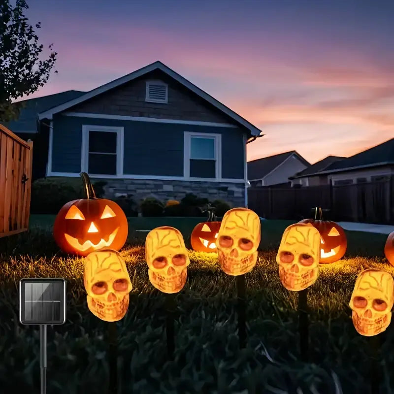 5-Piece Solar Halloween Pathway Lights | Skull & Ghost LED Garden Stakes (IP44 Waterproof)