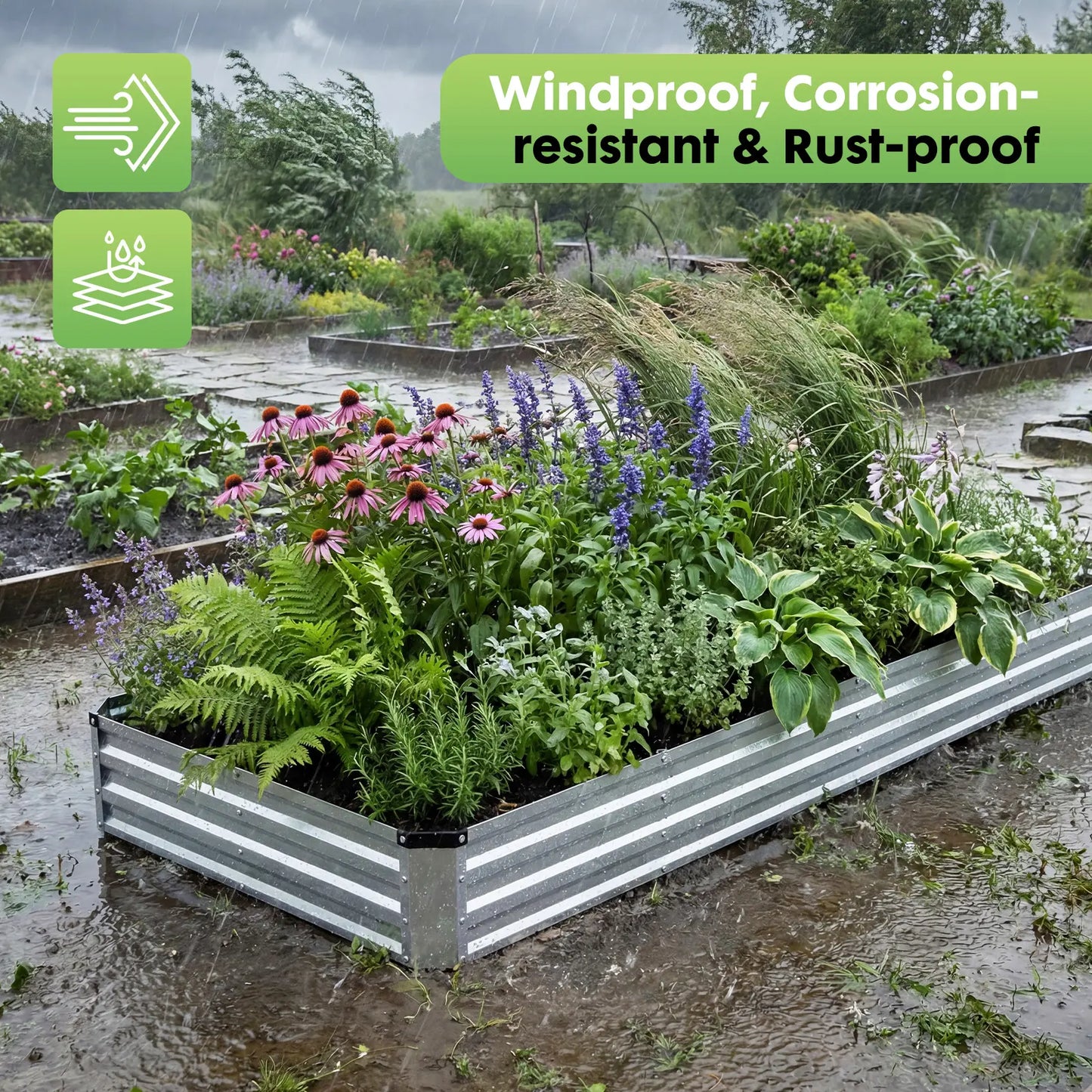 Silver Galvanized Metal Raised Garden Bed | 12" Deep Open-Bottom Planter Box