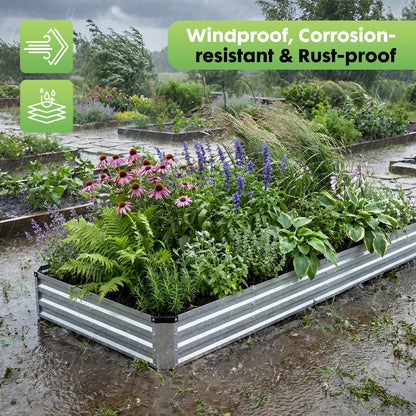 Silver Galvanized Metal Raised Garden Bed | 12" Deep Open-Bottom Planter Box