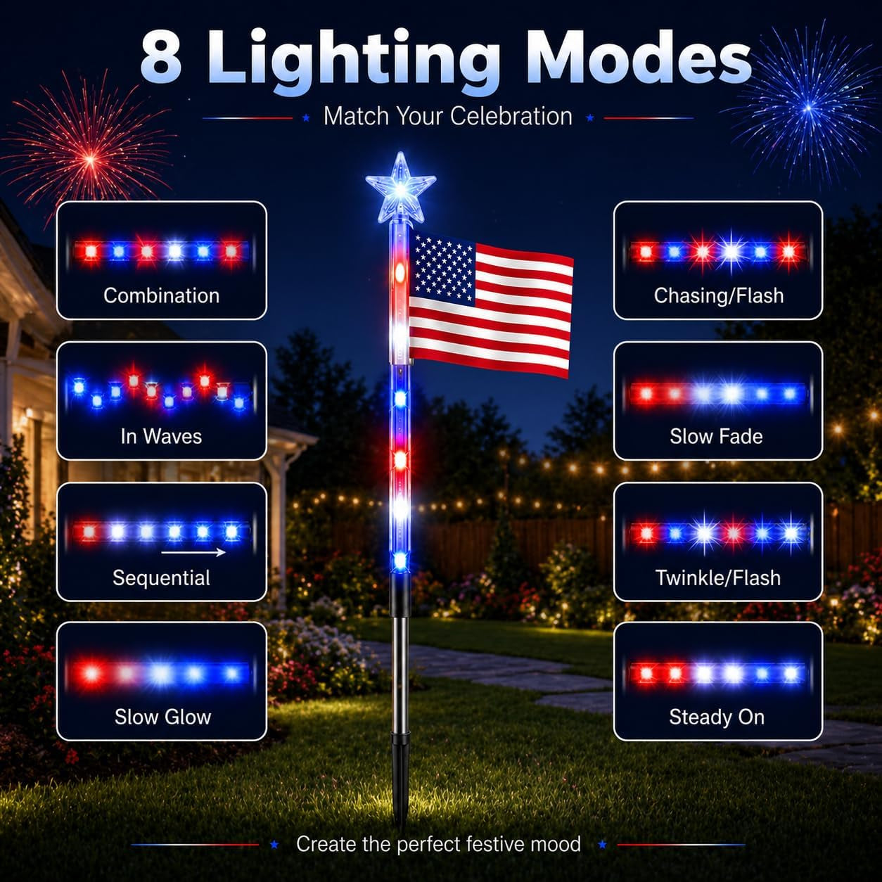 Solar American Flag Pathway Lights (8-Pack) – Waterproof Patriotic Decor