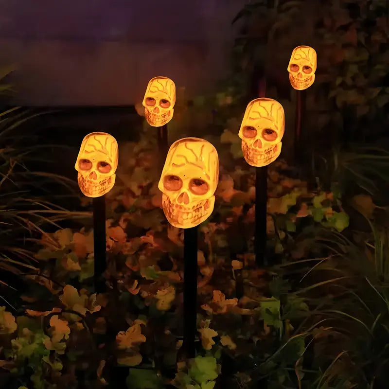 5-Piece Solar Halloween Pathway Lights | Skull & Ghost LED Garden Stakes (IP44 Waterproof)