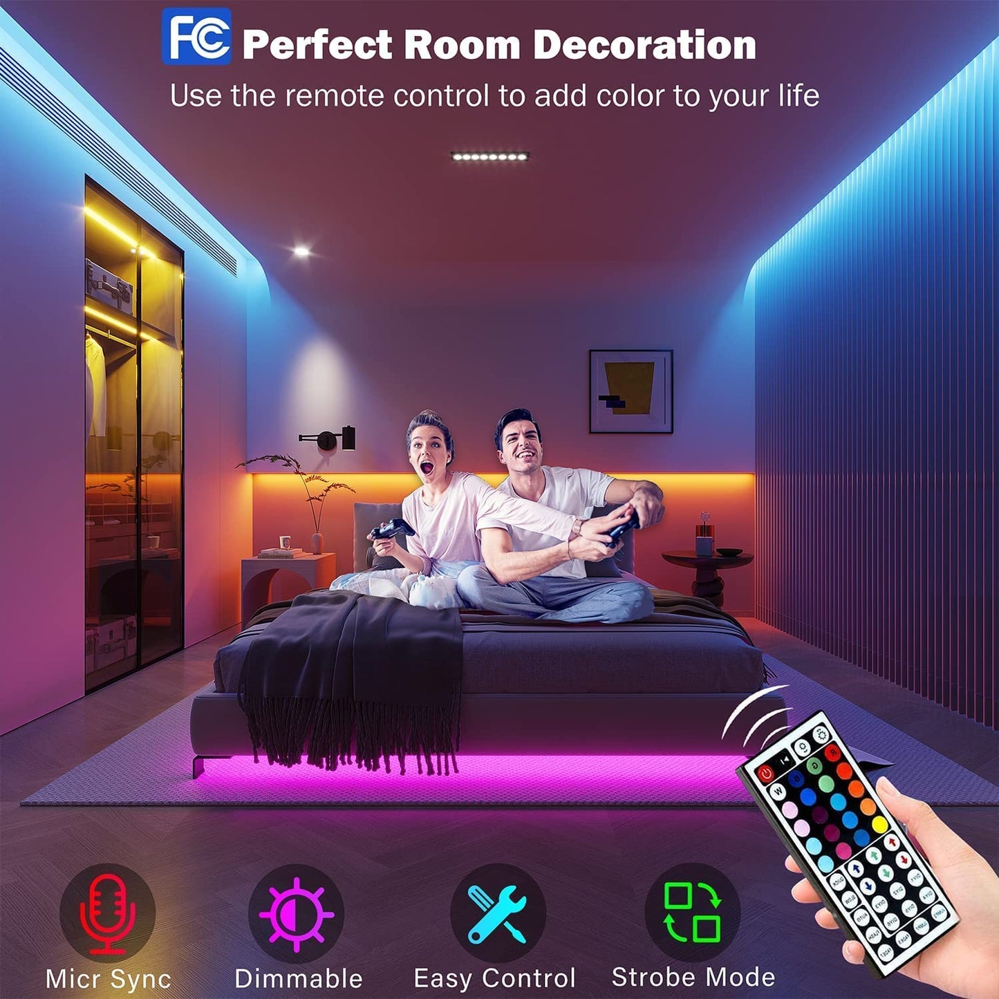 Smart RGB LED Strip Lights (32.8Ft) – Music Sync, App & Remote Control