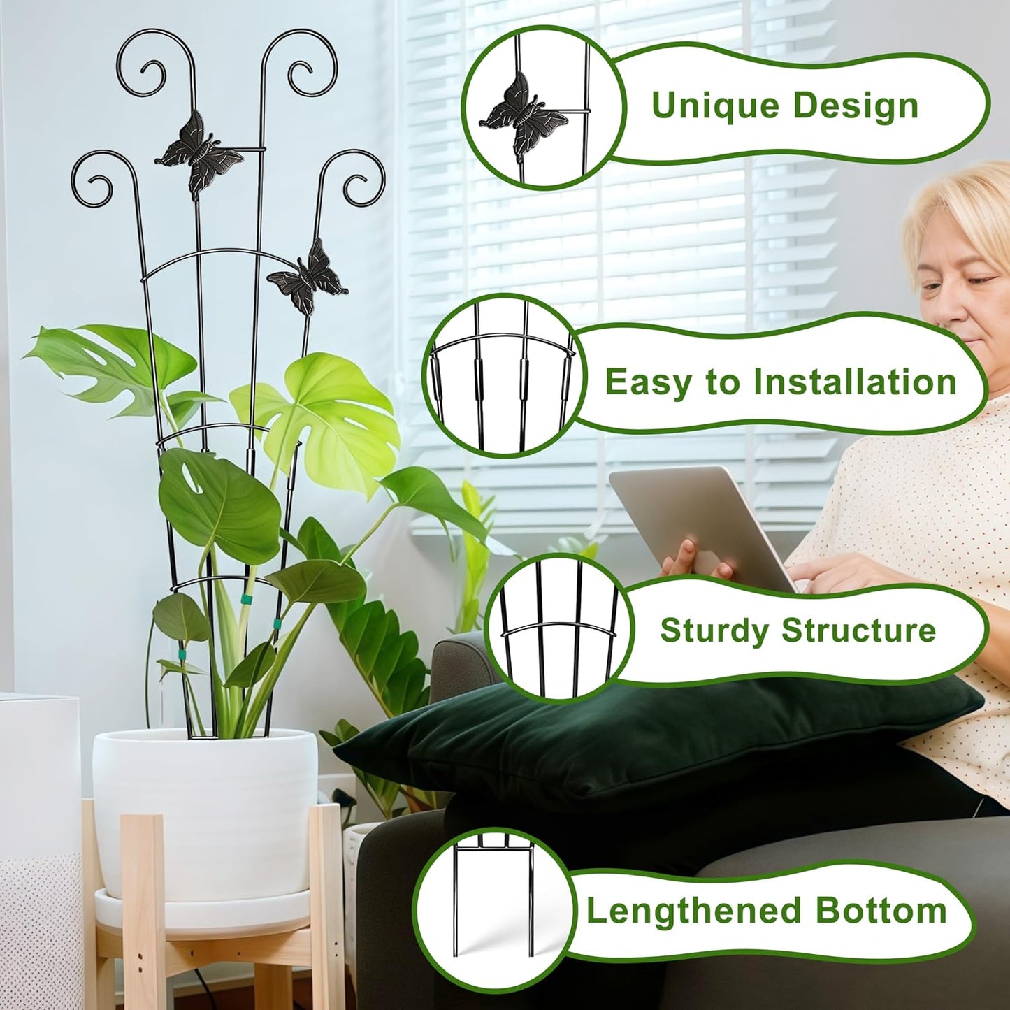 Monstera Plant Support Trellis (2-Pack) – Expandable Metal Stakes