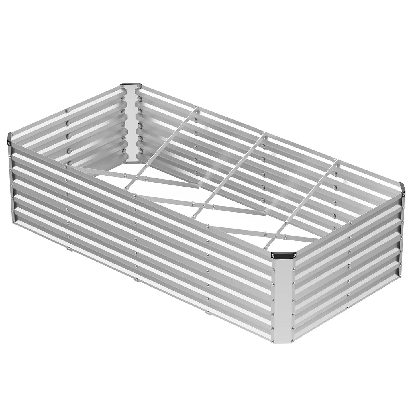 Silver Galvanized Metal Raised Garden Bed | 12" Deep Open-Bottom Planter Box