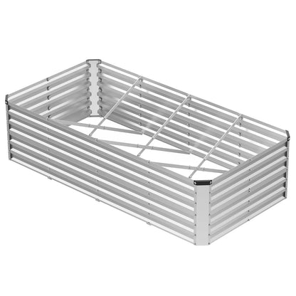 Silver Galvanized Metal Raised Garden Bed | 12" Deep Open-Bottom Planter Box