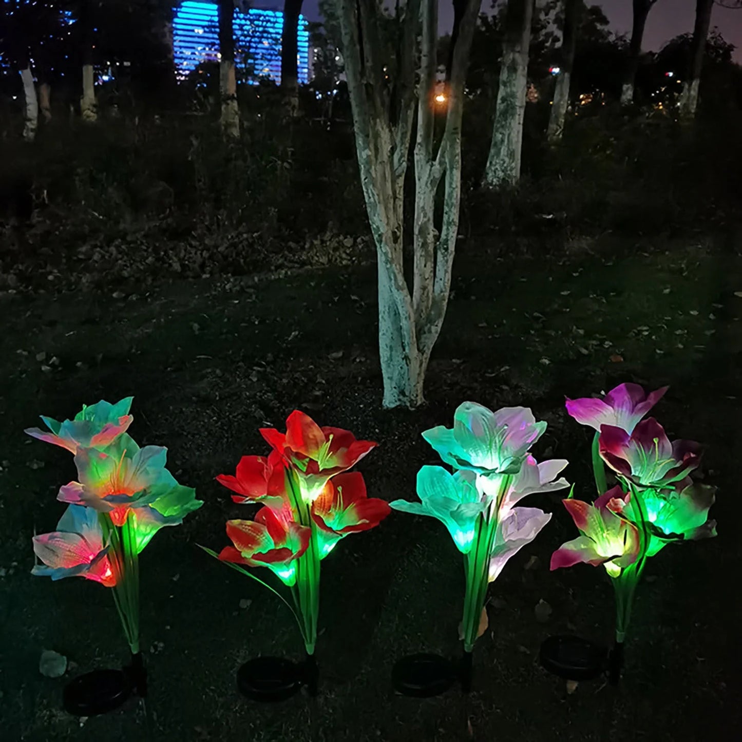 Solar Lily Flower Garden Lights – Color-Changing Waterproof Decor