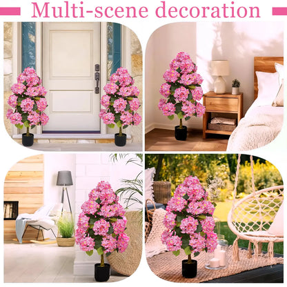 2-Pack 3ft Artificial Hydrangea Potted Plants | Realistic Silk Flower Trees with Planters