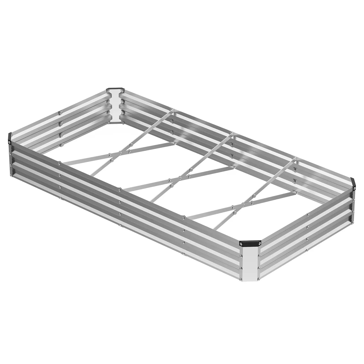 Silver Galvanized Metal Raised Garden Bed | 12" Deep Open-Bottom Planter Box