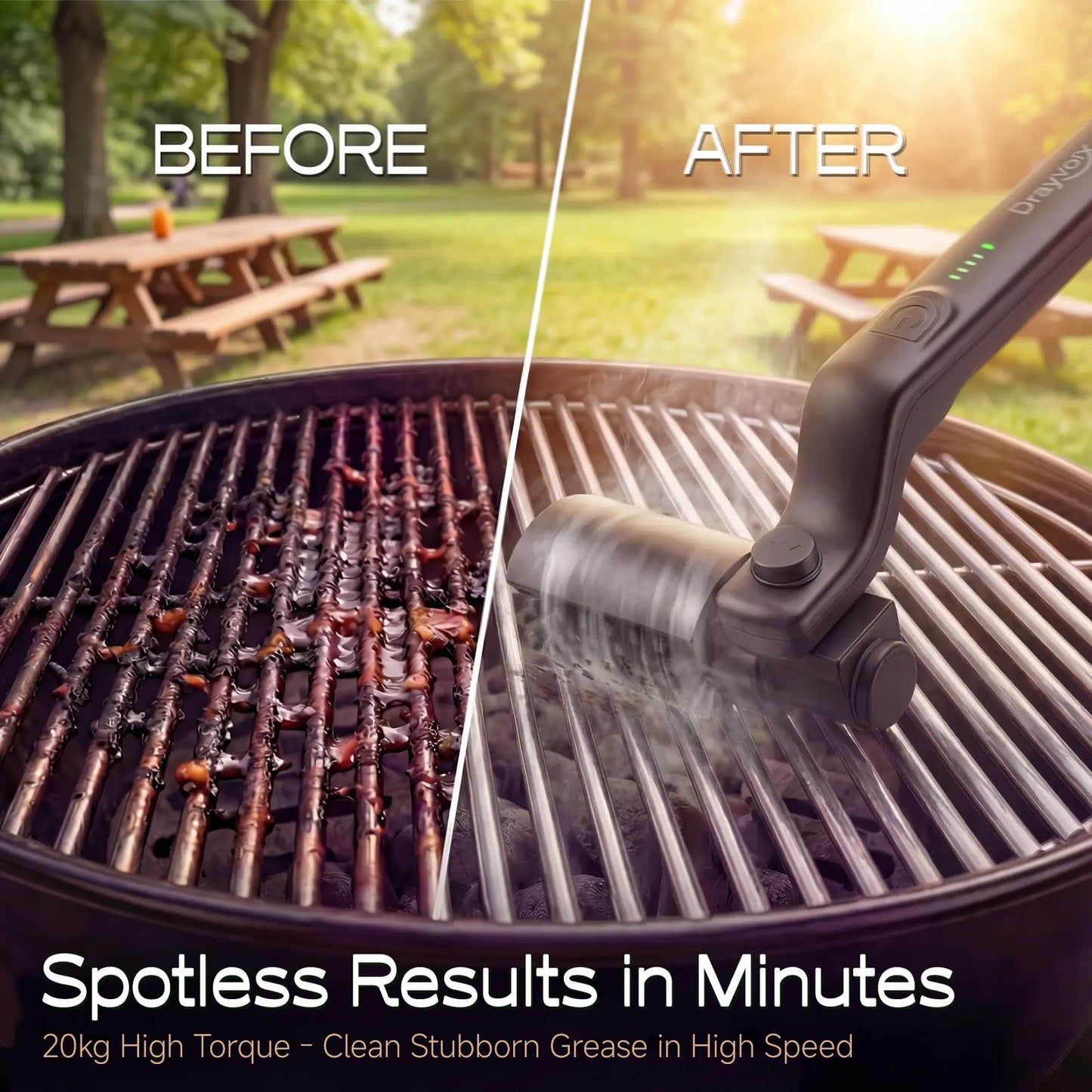 Cordless Electric BBQ Grill Brush & Spin Scrubber | 3-Speed Rechargeable Grill Cleaner Tool