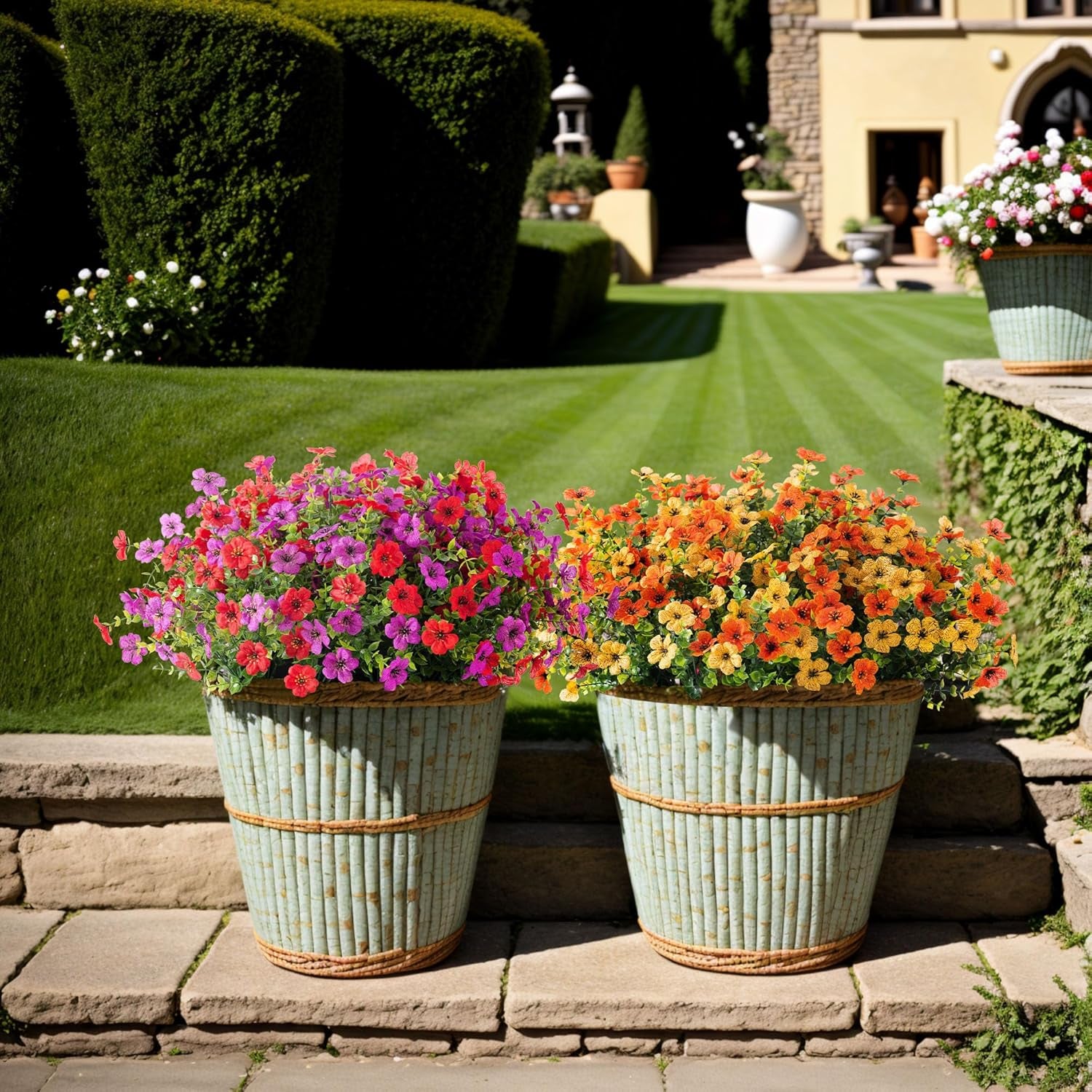Uv-Resistant Silk Flower Basket Set – Porch & Patio Hanging Decor
