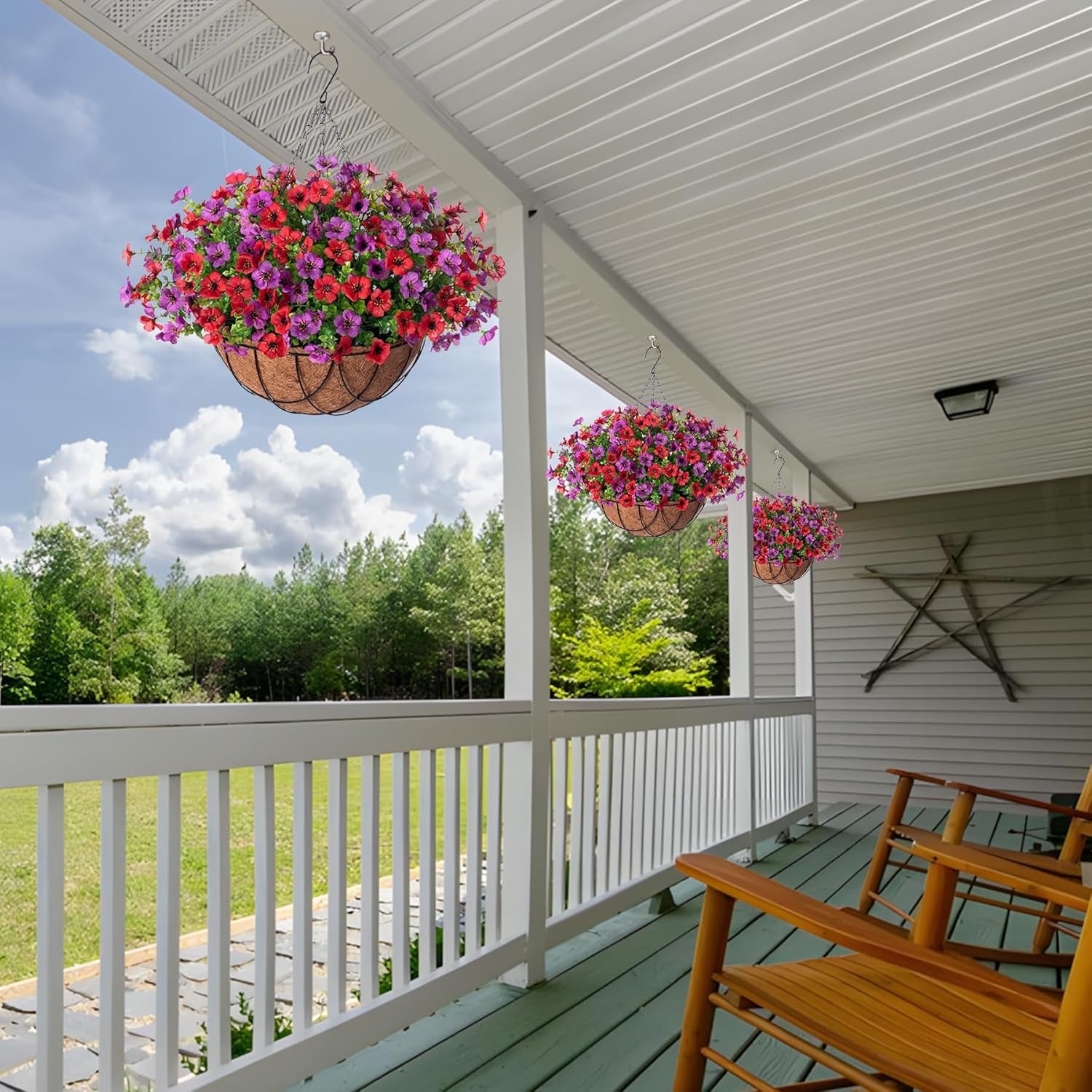 Uv-Resistant Silk Flower Basket Set – Porch & Patio Hanging Decor