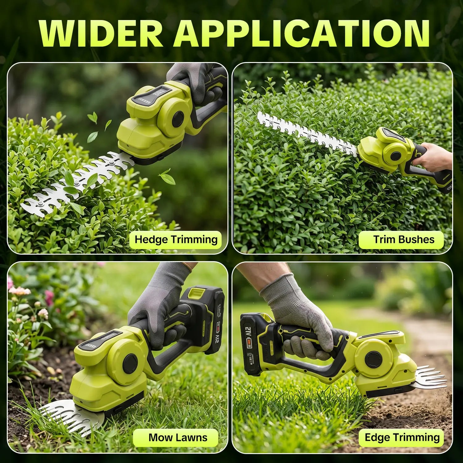 Cordless 2-In-1 Grass Shear & Shrub Trimmer | Lightweight Handheld Electric Hedge Clipper (Includes 2x 21V Batteries)