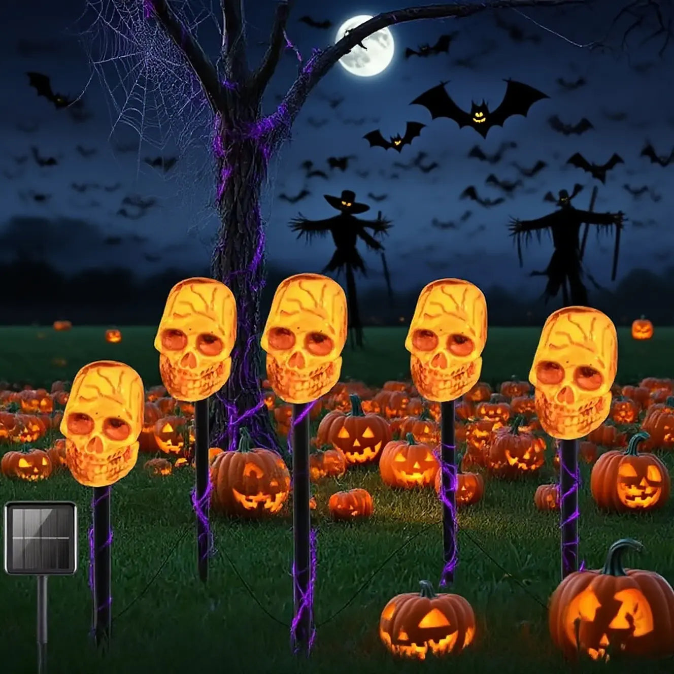 5-Piece Solar Halloween Pathway Lights | Skull & Ghost LED Garden Stakes (IP44 Waterproof)