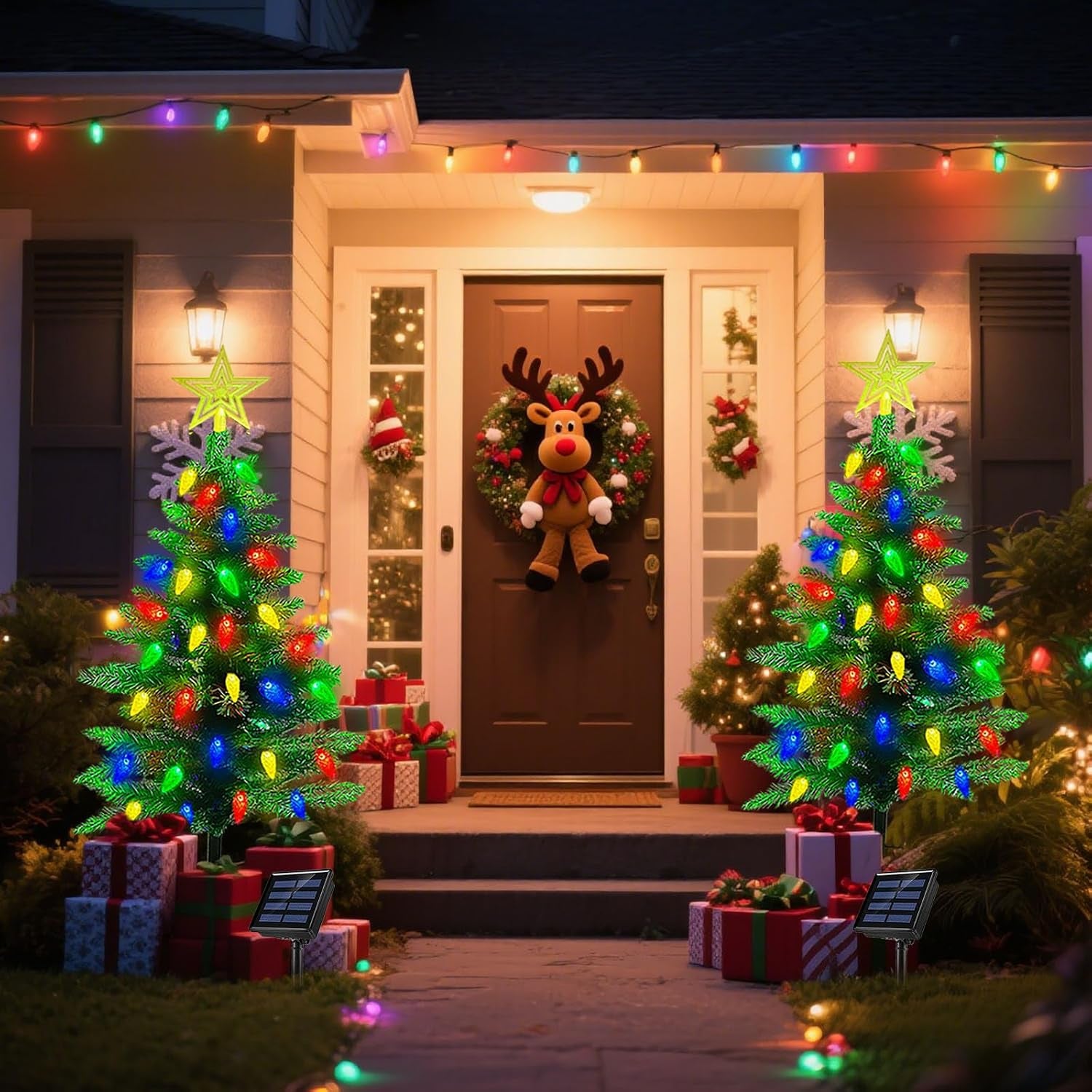 Solar Mini Christmas Trees (2-Pack) – Waterproof Outdoor Holiday Lights